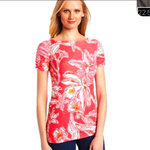 Lilly Pulitzer Boatneck Lana Ruched Sleeve Tee Size Small
